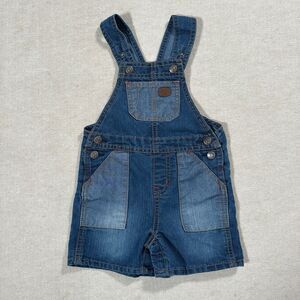 Lee Shortall Overalls Size 18 Months Blue Denim Patchwork Snap Crotch Adjustable
